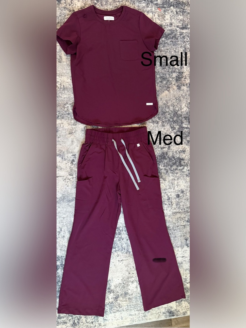 Maroon small/medium resurge scrubs wide leg high waisted thick band